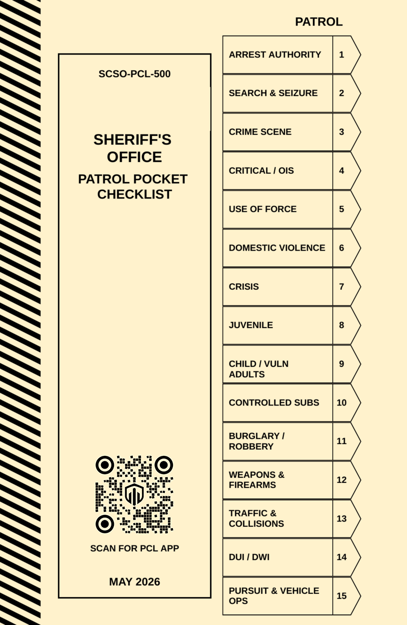 Sheriff's Office Patrol Checklist cover, sample
